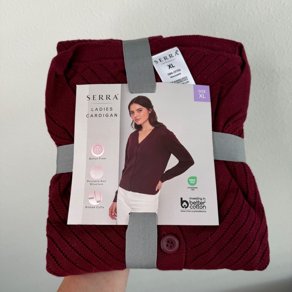 Serra Red Cardigan XL 100% Cotton NWT Button Sweater Womens Minimalist Layering